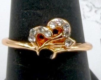 Rose Gold Heart & Arrow Ring Size 9 Rhinestone Black Stone Statement Ring
