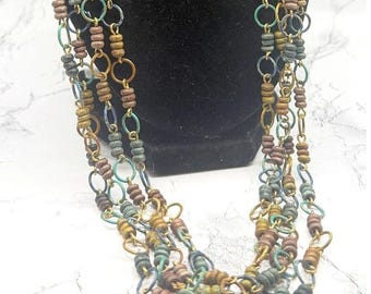 Boho Multistrand Glass Bead Necklace Layered Chain Statement 30 Inch VIDEO