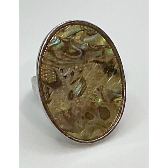 Oval Abalone Shell Statement Ring Electroplated B… - image 3