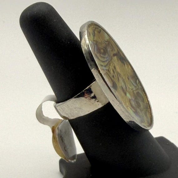 Oval Abalone Shell Statement Ring Electroplated B… - image 2