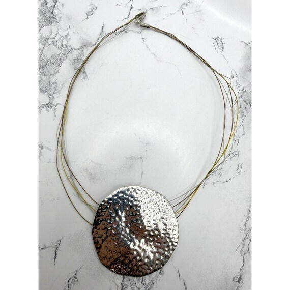 Hammered Silver Disc Necklace Statement Jewelry M… - image 3