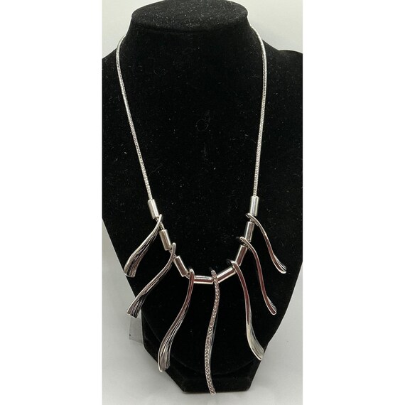 Modern Abstract Silver-Tone Statement Necklace Rh… - image 2