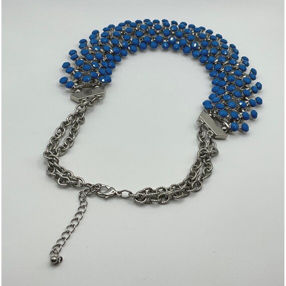 Bold Blue Beaded Statement Bib Necklace • Silver … - image 3