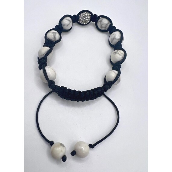 Boho Adjustable Macrame Bracelet White Veined Bea… - image 1