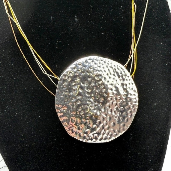 Hammered Silver Disc Necklace Statement Jewelry M… - image 1