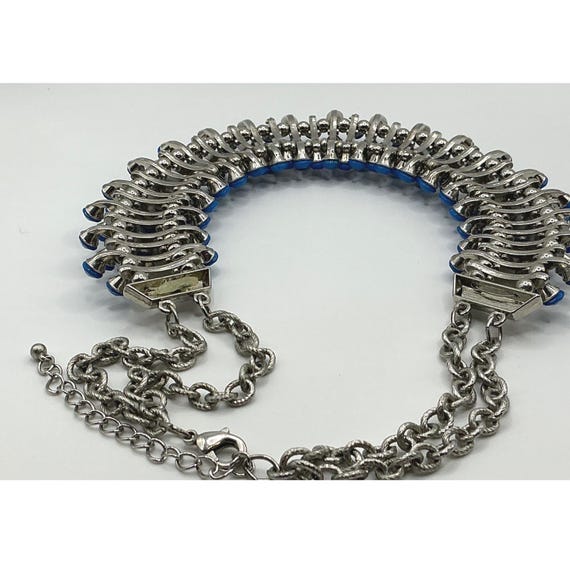 Bold Blue Beaded Statement Bib Necklace • Silver … - image 6