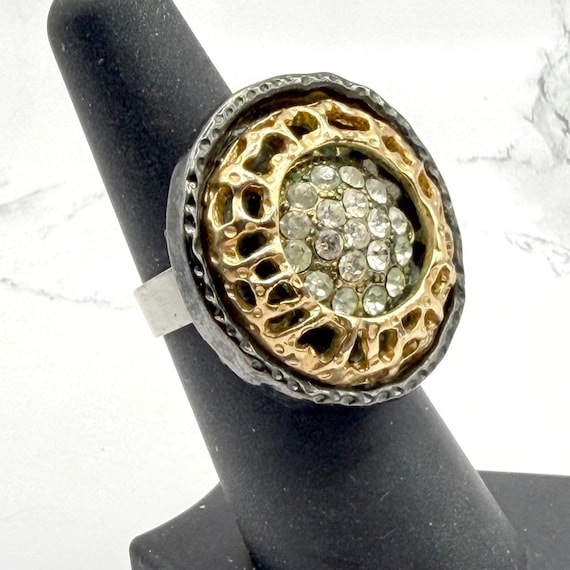 Vintage Rhinestone Cluster Statement Ring Mixed M… - image 2