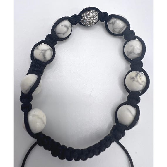 Boho Adjustable Macrame Bracelet White Veined Bea… - image 3