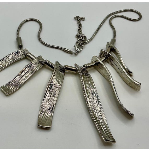 Modern Abstract Silver-Tone Statement Necklace Rh… - image 3