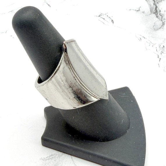 Gothic Shield Statement Ring Silver Tone Heavy Si… - image 2