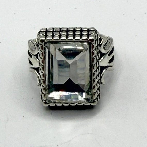 Silver Tone Rectangular Clear Statement Ring Size… - image 4