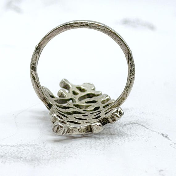 Silver Tone Statement Ring Elongated Filigree Des… - image 3