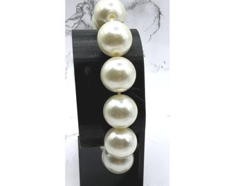 Chunky Faux Pearl Stretch Bracelet Large 16mm Statement Pearls