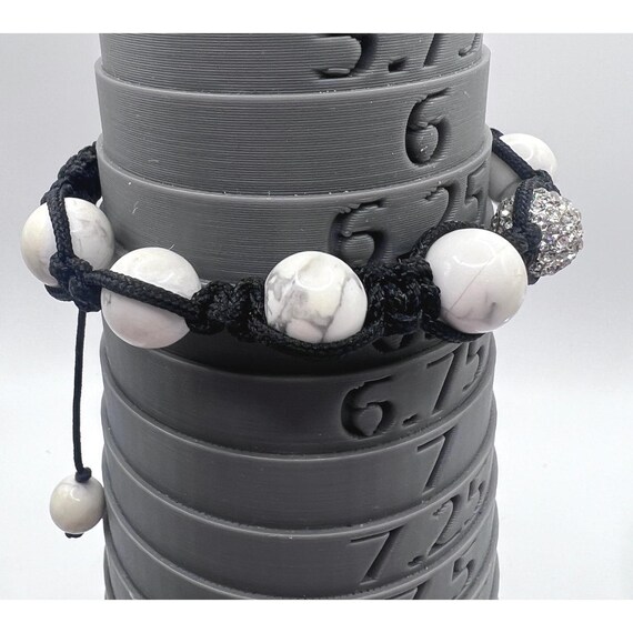 Boho Adjustable Macrame Bracelet White Veined Bea… - image 4