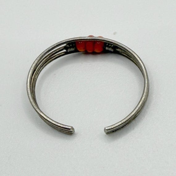 Boho Silver Tone Ring Orange Bead Stack Ring Size… - image 4