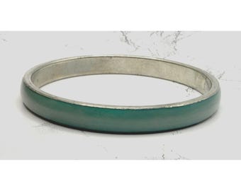 Mint Green Enamel Bangle Bracelet Silver Tone Minimalist Stack 9"