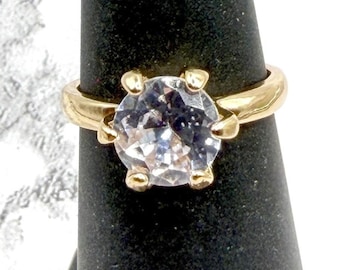 Gold Solitaire Ring Minimalist Clear Stone Stainless Steel Size 5.25 NOS