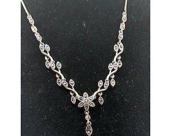 Black Crystal Y Necklace Silver Snake Chain Gothic Minimal 16-18"