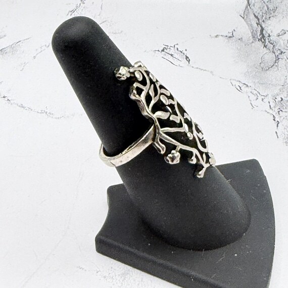 Silver Tone Statement Ring Elongated Filigree Des… - image 2