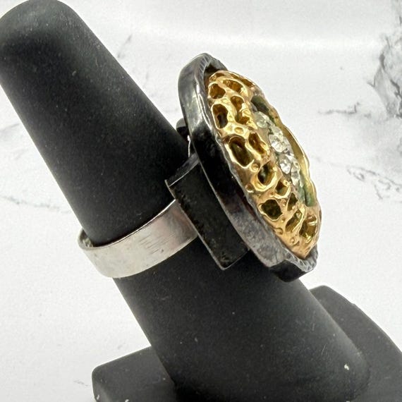 Vintage Rhinestone Cluster Statement Ring Mixed M… - image 3