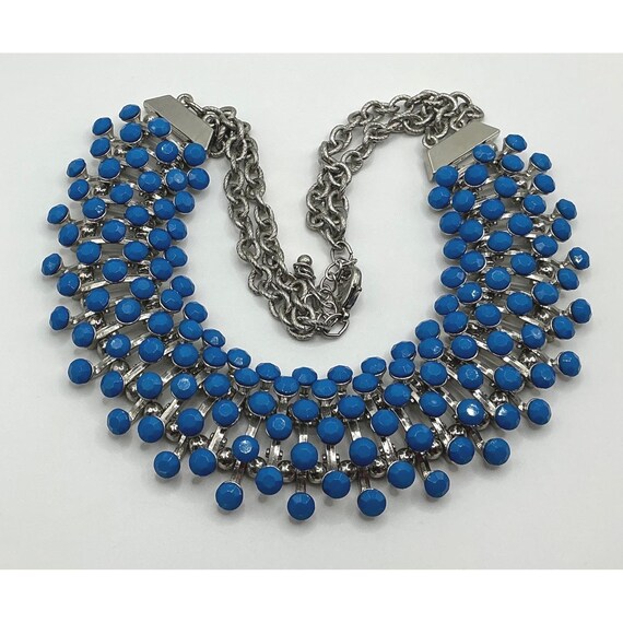 Bold Blue Beaded Statement Bib Necklace • Silver … - image 4