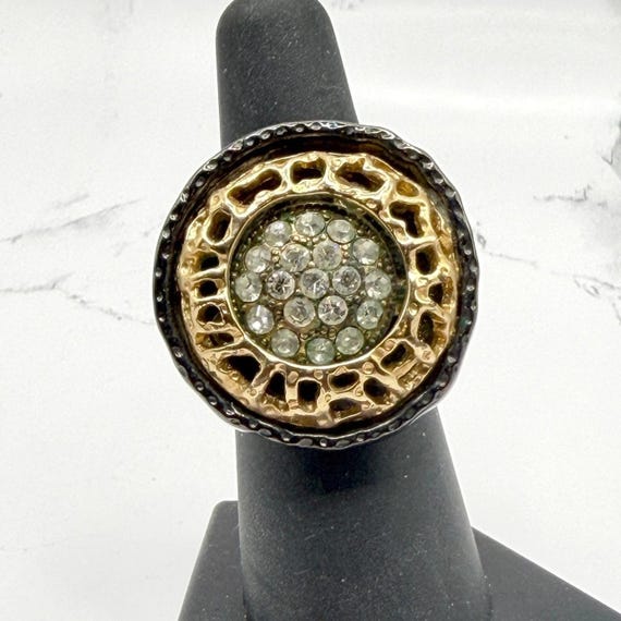 Vintage Rhinestone Cluster Statement Ring Mixed M… - image 1