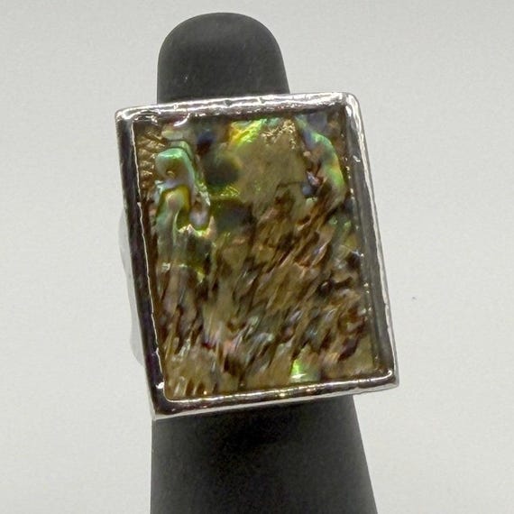 Rectangular Abalone Shell Ring Size 6.5 Silver To… - image 2