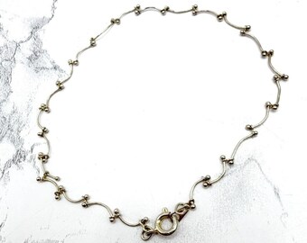 Silver Tone Anklet 9.5" Unique Link Chain Minimalist Beach Summer