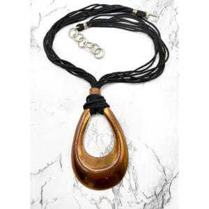 Large Iridescent Copper Tone Teardrop Statement Pendant Necklace