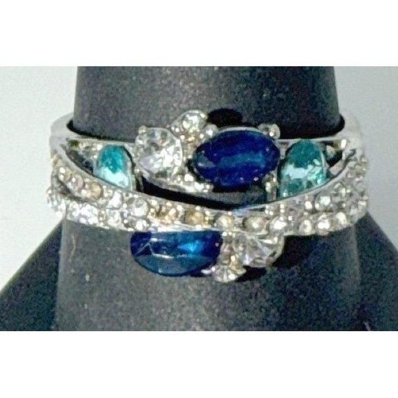 Blue Statement Ring Size 10 Silver Tone High Spar… - image 2