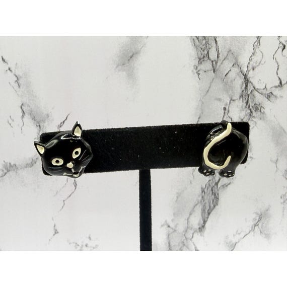 Tiny Black Cat Face Tail Stud Earrings: Mismatche… - image 5