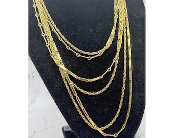 Long Gold Tone Double Strand Layered Necklace Mixed Chain 52 Inch Minimalist Boho Layering Jewelry