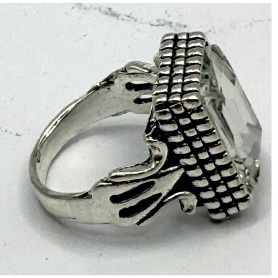 Silver Tone Rectangular Clear Statement Ring Size… - image 3