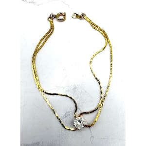 Dainty Simple Gold Double Strand Bracelet Clear Stone Minimalist Layering