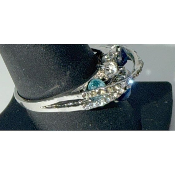 Blue Statement Ring Size 10 Silver Tone High Spar… - image 3