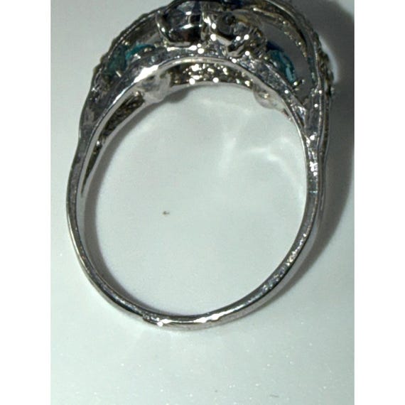 Blue Statement Ring Size 10 Silver Tone High Spar… - image 4