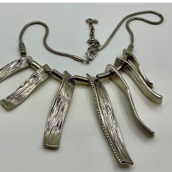 Modern Abstract Silver-Tone Statement Necklace Rh… - image 3