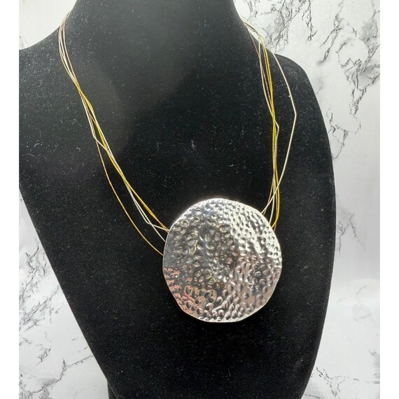 Hammered Silver Disc Necklace Statement Jewelry M… - image 2