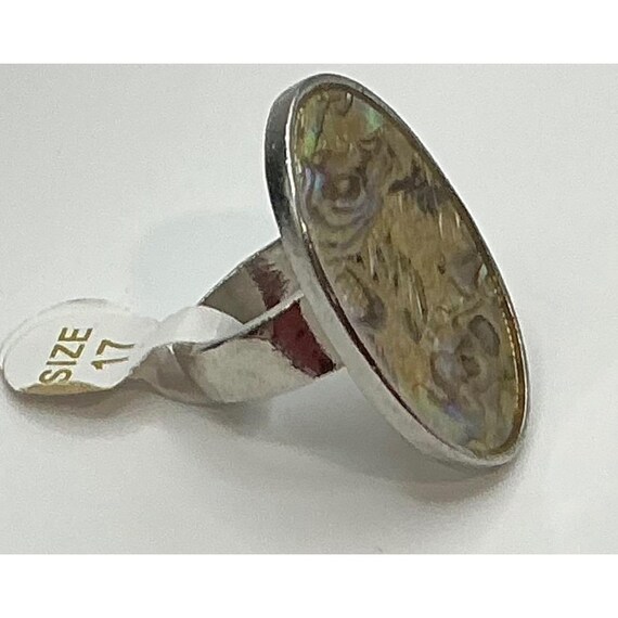 Oval Abalone Shell Statement Ring Electroplated B… - image 4