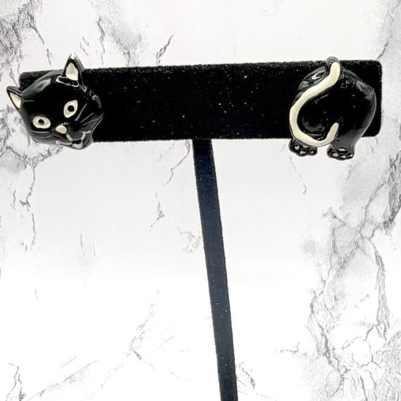 Tiny Black Cat Face Tail Stud Earrings: Mismatche… - image 6