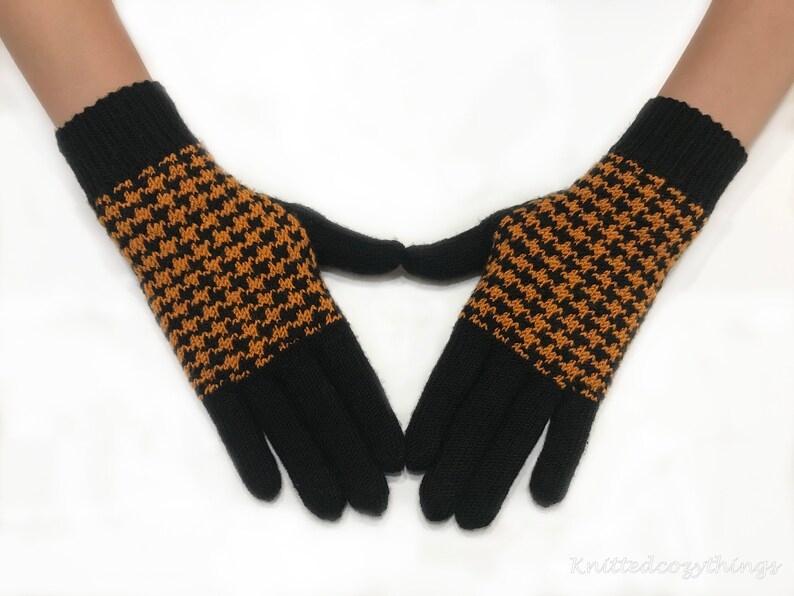 Black Knit Full Gloves. Hand Knit Winter Gloves. Full Knit Etsy