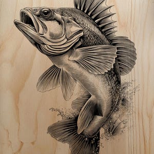 Incisione PNG per la pesca al black bass | File laser per la cattura del pescatore | Lake Life Wood Burn