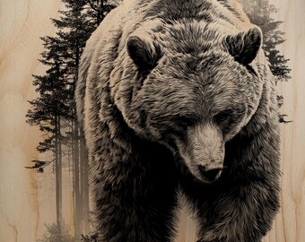 Orso che cammina PNG, file per incisione su legno, design laser per Glowforge, xTool, orso grizzly, arredamento per baita, uso commerciale