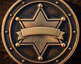 Dieptekaart van een munt met sheriffsterbadge | Blanco banner 3D-gravure PNG | Hoogtekaart van wetshandhaving | xTool LightBurn houten munt