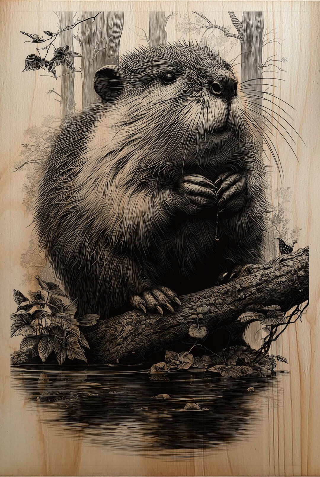 Charming Beaver Engraving PNG File | High-detail Wildlife Laser Ready ...
