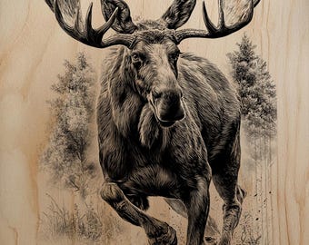 Alce toro corriendo detallado PNG de alta resolución para decoración de pared con grabado láser en madera