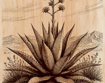 Imagen PNG de grabado láser de agave | Patrón para pirograbado | Diseño de colibrí y flor | Archivo de grabado láser para creadores