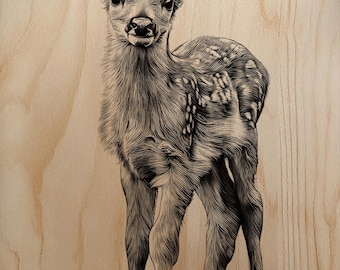 Whitetail Fawn Portrait Engraving PNG | Full Body Baby Deer Laser File | Rustic Wildlife Wood Burn | High-Res Raster