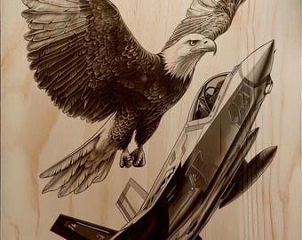 Patriotic Eagle Jet Laser Engraving Design PNG, File for Wood Metal Stone, Fighter Plane Wings Digital Download