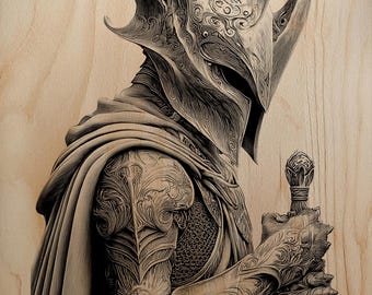 Guerrero elfo de fantasía con alto detalle PNG para decoración de pared con grabado láser en madera profesional